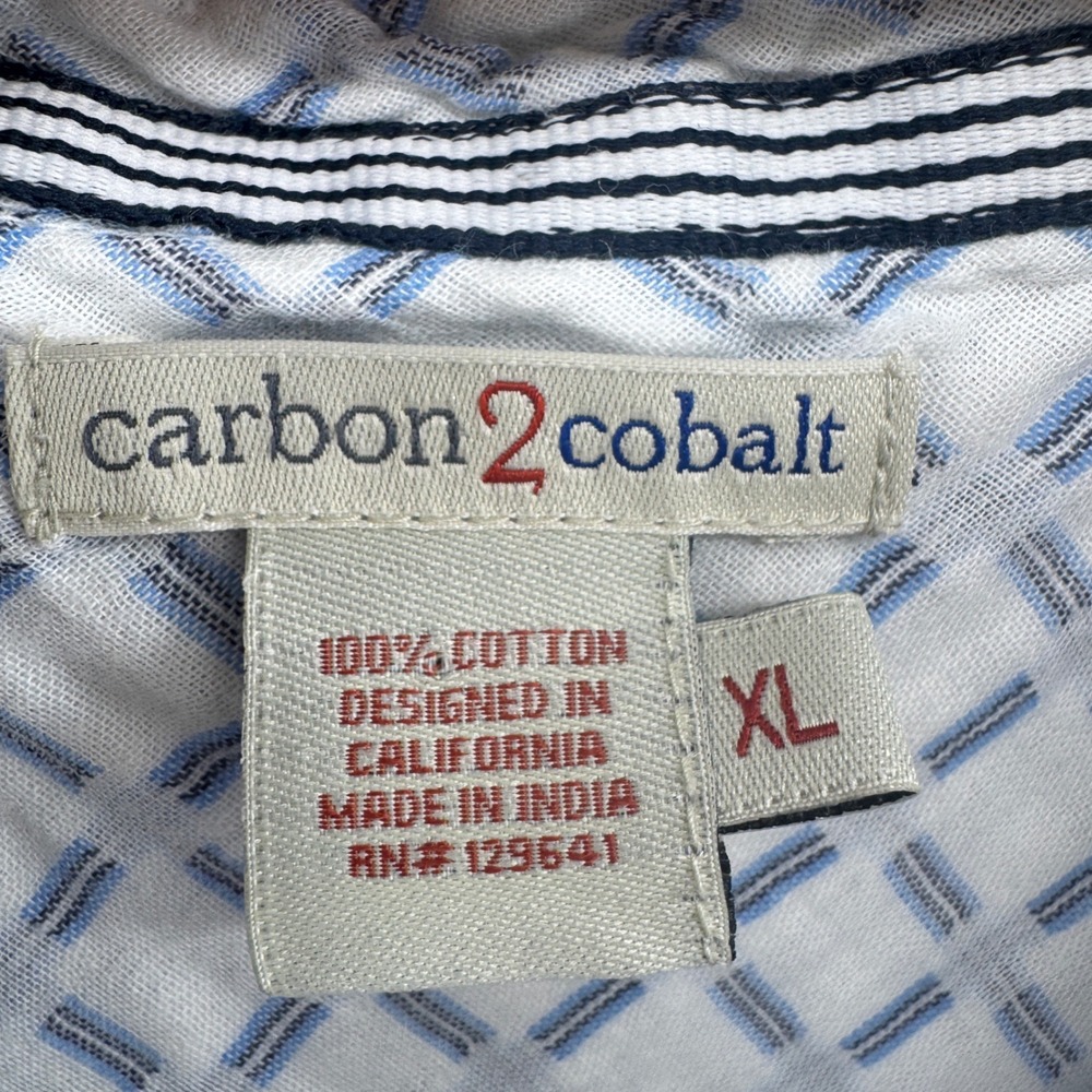 Carbon 2 Cobalt Shirt Mens XL White Blue Geometric Grid Cotton Button Down - Picture 7 of 10